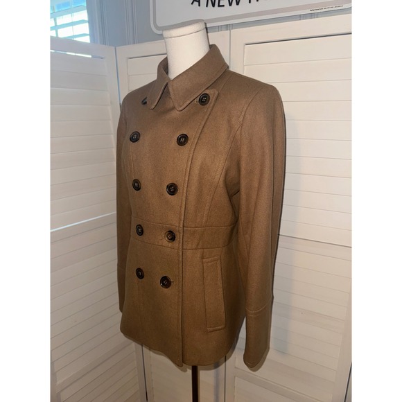 J Crew Women Double Breasted Wool Blend Peacoat Camel Size 6 - Picture 4 of 7